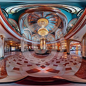 3d rendering of the interior of the hotel with a beautiful ceiling