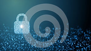 3D Rendering of Internet security concept. Digital pad lock created by computer circuit board on abstract binary data background