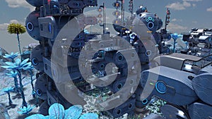 3D-illustration of an alien city somewhere in the universe