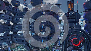 3D-illustration of an alien city somewhere in the universe