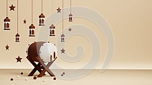 3D rendering of islam drum and lantern,