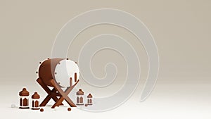 3D rendering of islam drum and lantern,