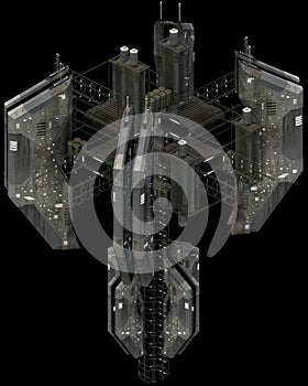 Isometric futuristic sci-fi architecture, impressive spacestation. 3D rendering photo