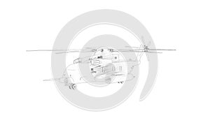 3d rendering of a large combat helicopter isolated in white background