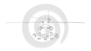 3d rendering of a large combat helicopter isolated in white background