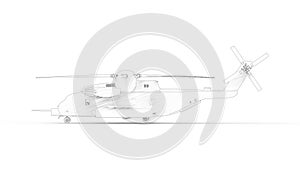 3d rendering of a large combat helicopter isolated in white background