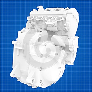 3D rendering - large engine blue print