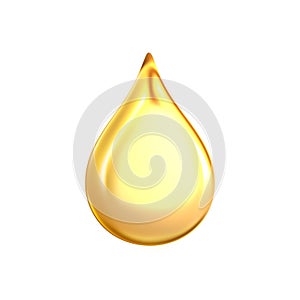 3d rendering of a large yellow bright and clean oil drop isolated on white background.