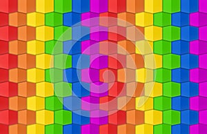 3d rendering. LGBT rainbow hexagonal grid shape pattern wall background