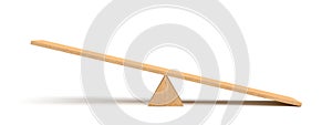 3d rendering of a light wooden seesaw with the right side leaning to the ground on white background. photo