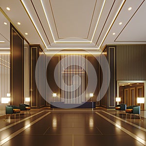 3D Rendering luxury Reception Lobby perspective