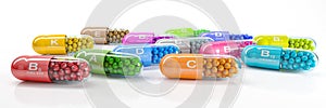 3d rendering of many vitamin capsules