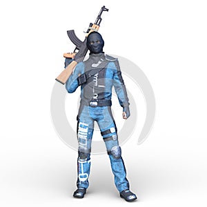 3D rendering of a masked soldier