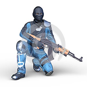 3D rendering of a masked soldier