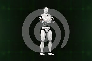 3d rendering of Mechanical Minds, AI robots amid a web of complex algorithms, deciphering the future from a sea of big data