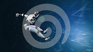 3d rendering of Mechanical Minds, AI robots amid a web of complex algorithms, deciphering the future from a sea of big data