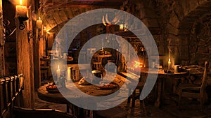 3D Rendering Medieval Tavern photo