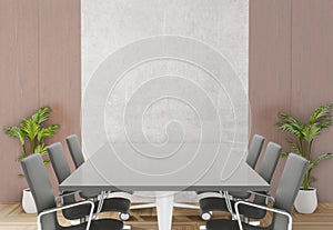 3D rendering meeting room with chairs , table and little tree or working space