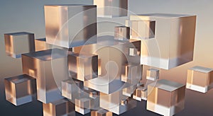 3D rendering of metallic cubes in various sizes
