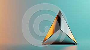 A 3D rendering of a metallic gold pyramid with a black base.