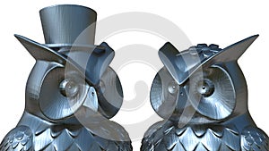 3D rendering - metallic machined owl statuette