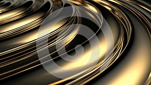 A 3D rendering of a metallic surface with a swirling pattern of gold and black.