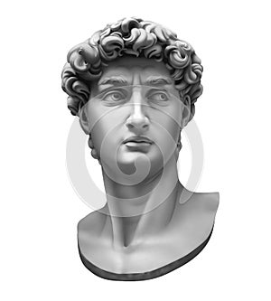 3D rendering of Michelangelo`s David bust isolated on white photo