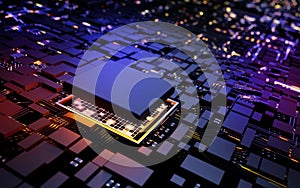 3D rendering microprocessor CPU chipset central processor unit on the illumination circuit computer mainboard. Cyber and