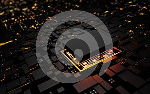 3D rendering microprocessor CPU chipset central processor unit on the illumination circuit computer mainboard. Cyber and