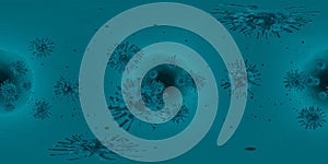 3d rendering Microscope virus- bacteria close up.  Equirectangular  360 VR image.  The medical panoramic background