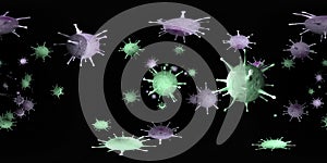 3d rendering Microscope virus- bacteria close up.  Equirectangular  360 VR image.  The medical panoramic background