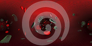 3d rendering Microscope virus bacteria close up.  Equirectangular  360 VR image.  The medical panoramic background