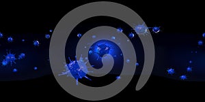 3d rendering Microscope virus- bacteria close up.  Equirectangular  360 VR image.  The medical panoramic background