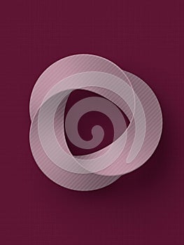 3d rendering mobius strip. Pink circular shape with inverted side. Closed dimensional loop digital illustration