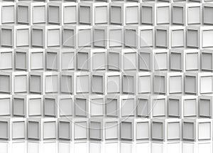 3d rendering. Modern abstract white cube boxes stack wall background