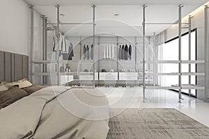 3d rendering modern bedoom with walk in closet and wardrobe
