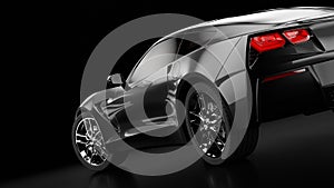 3d rendering of a modern black sedan car with studio light.