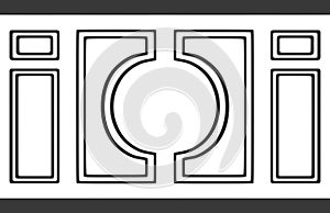 3d rendering. modern classical black pattern frame design on white wall background.