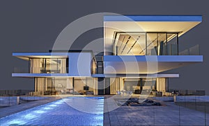 3d rendering of modern house at night isolated on gray.