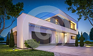 3d rendering of modern house at night