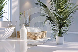 3d rendering modern interior of the bathroom, disinfectant gel for the hand and towel