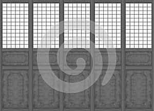 3d rendering. Modern oriental classic pattern black wood wall background.