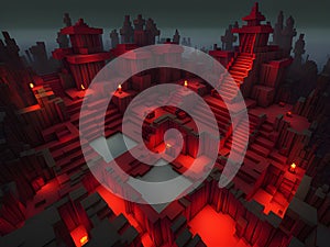 3d rendering of a modern red night city with a glowing red and dark background, Ai Generated