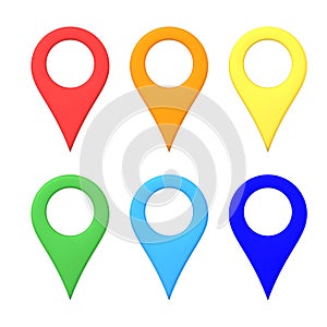 3D Rendering of multi colored map location pins