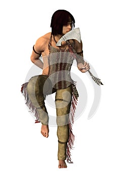 3D Rendering Native American Man on White