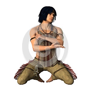 3D Rendering Native American Man on White