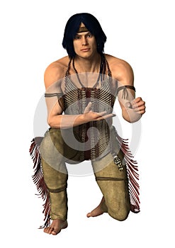 3D Rendering Native American Man on White