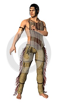 3D Rendering Native American Man on White