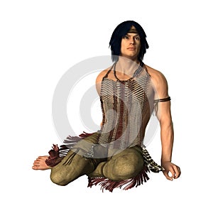 3D Rendering Native American Man on White