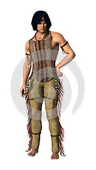 3D Rendering Native American Man on White